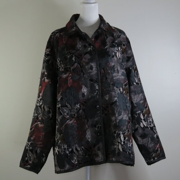 Chico's Red & Black Floral & Black Floral Long-Sleeve Reversable Jacket (C1324) - Picture 2 of 10